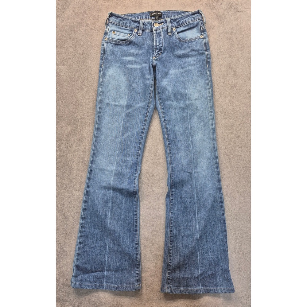 Bebe Womens 28 Flare Jeans Med Wash Blue Stretch Denim Bootcut Made Canada Y2K